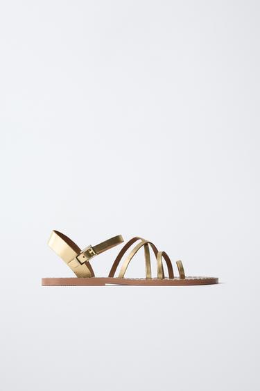 LEATHER SANDALS - Gold by Zara