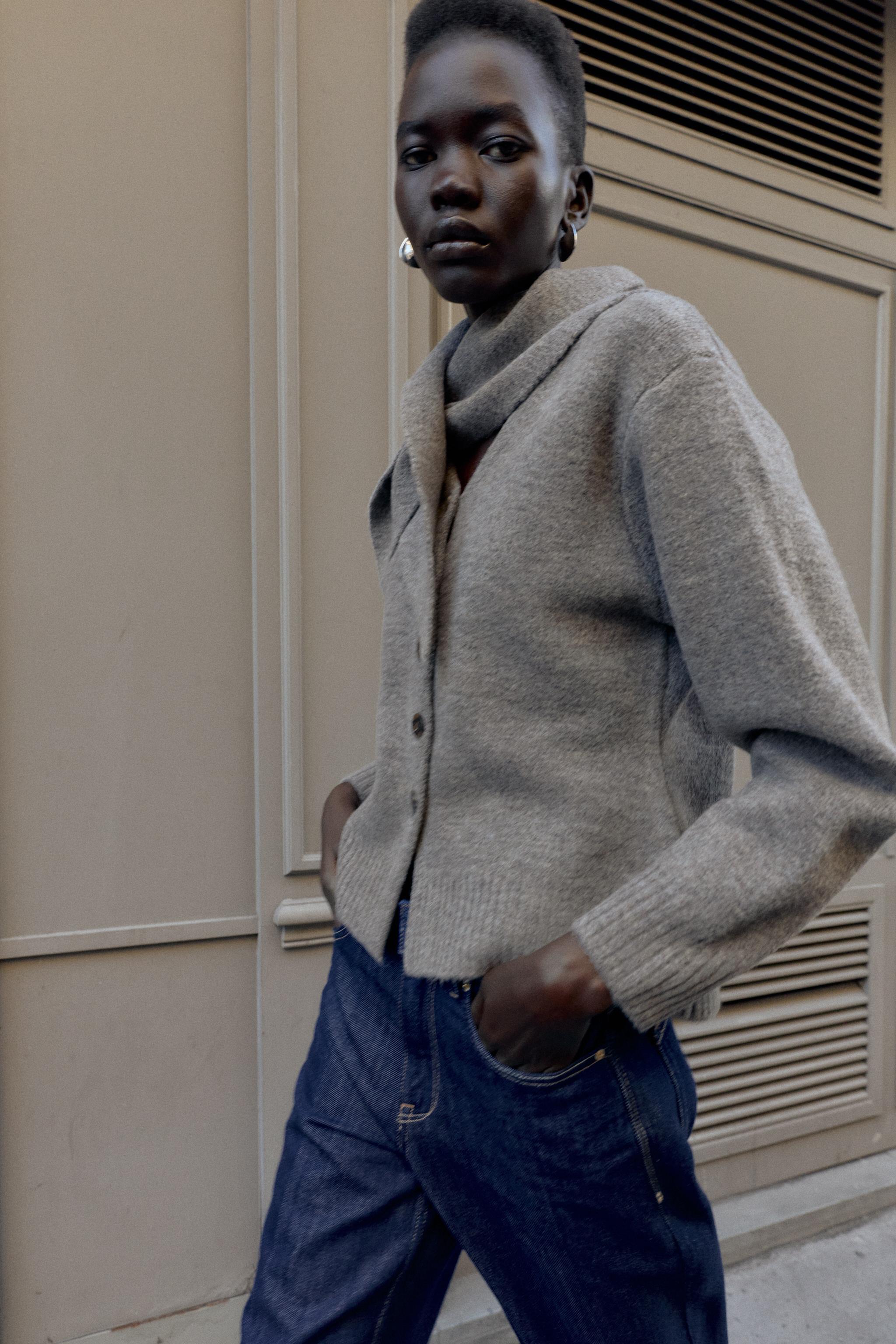 SCARF KNIT CARDIGAN - Taupe gray | ZARA United States