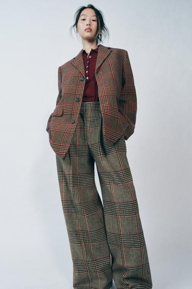 Zara WOOL BLEND PLAID BLAZER ZW COLLECTION - Brown - Image 0