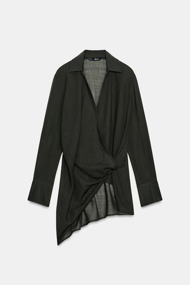 TOP CRUZADO ASIMÉTRICO MEZCLA LANA ZW COLLECTION - Khaki oscuro de Zara