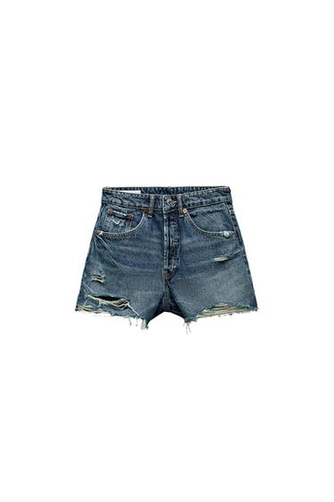 HIGH WAIST RIPPED TRF DENIM SHORTS
