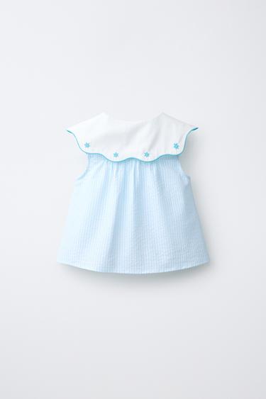 CHEMISE RAYURES COL BRODÉ - Turquoise de Zara - Image 1