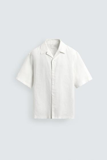 قميص فيت مريح 100% كتان - أبيض by Zara