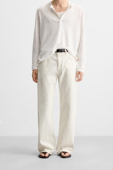 BAGGY FLARE FIT JEANS - Oyster-white by Zara - Image 1