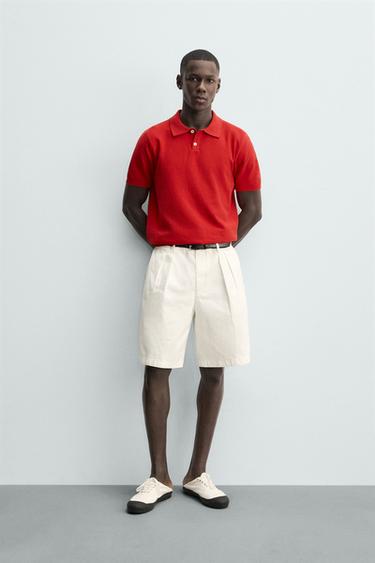 Zara REGULAR FIT KNIT TEXTURED POLO - Red