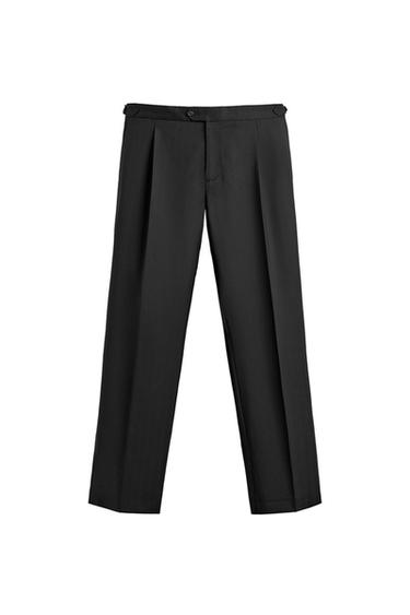 КОСТЮМНЫЕ БРЮКИ ИЗ 100% ШЕРСТИ С ЗАЩИПАМИ — ЧЕРНЫЙ от Zara