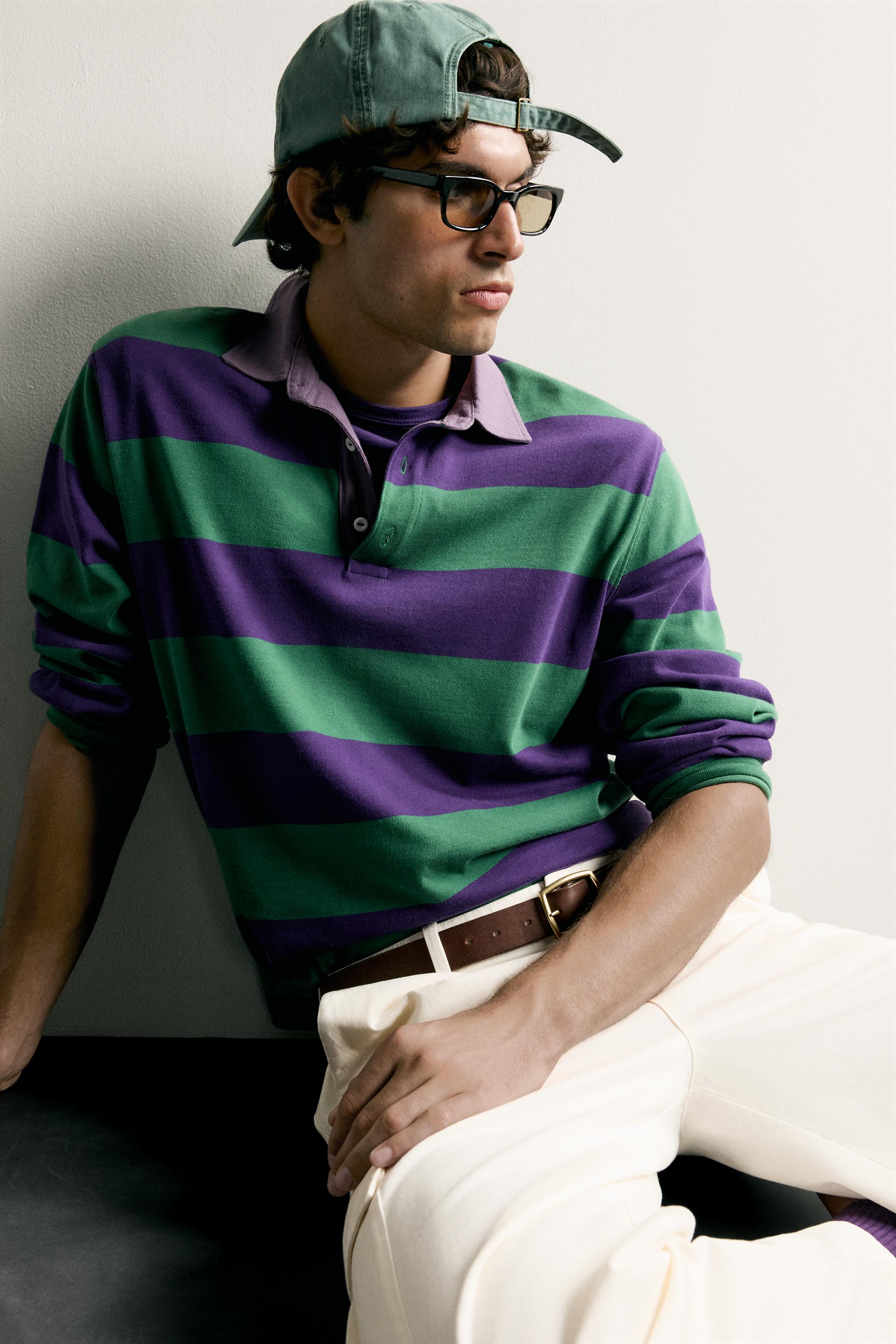 Zara KONTRAST YAKALI ÇİZGİLİ REGULAR FIT POLO T-SHIRT görsel 6