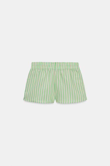 SHORT POPELINE ÉLASTIQUE RAYURES - Vert de Zara - Image 5