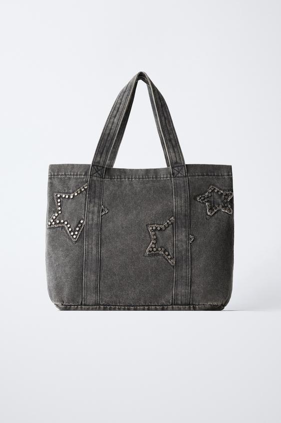 SHOPPER DENIM ESTRELLAS - Negro de Zara - Imagen 0