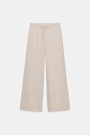 100% LINEN PALAZZO TROUSERS ZW COLLECTION - Sand by Zara