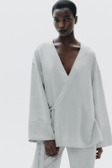 Zara SIDE TIE KIMONO - Pearl marl