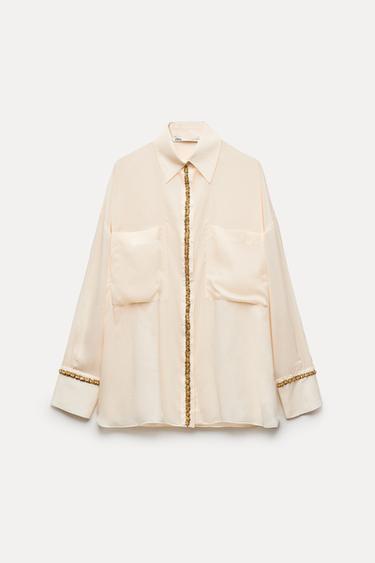 CAMISA LARGA LENTEJUELAS ZW COLLECTION - rosa claro de Zara