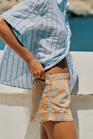 Zara STRIPED POPLIN SHORTS - Orange