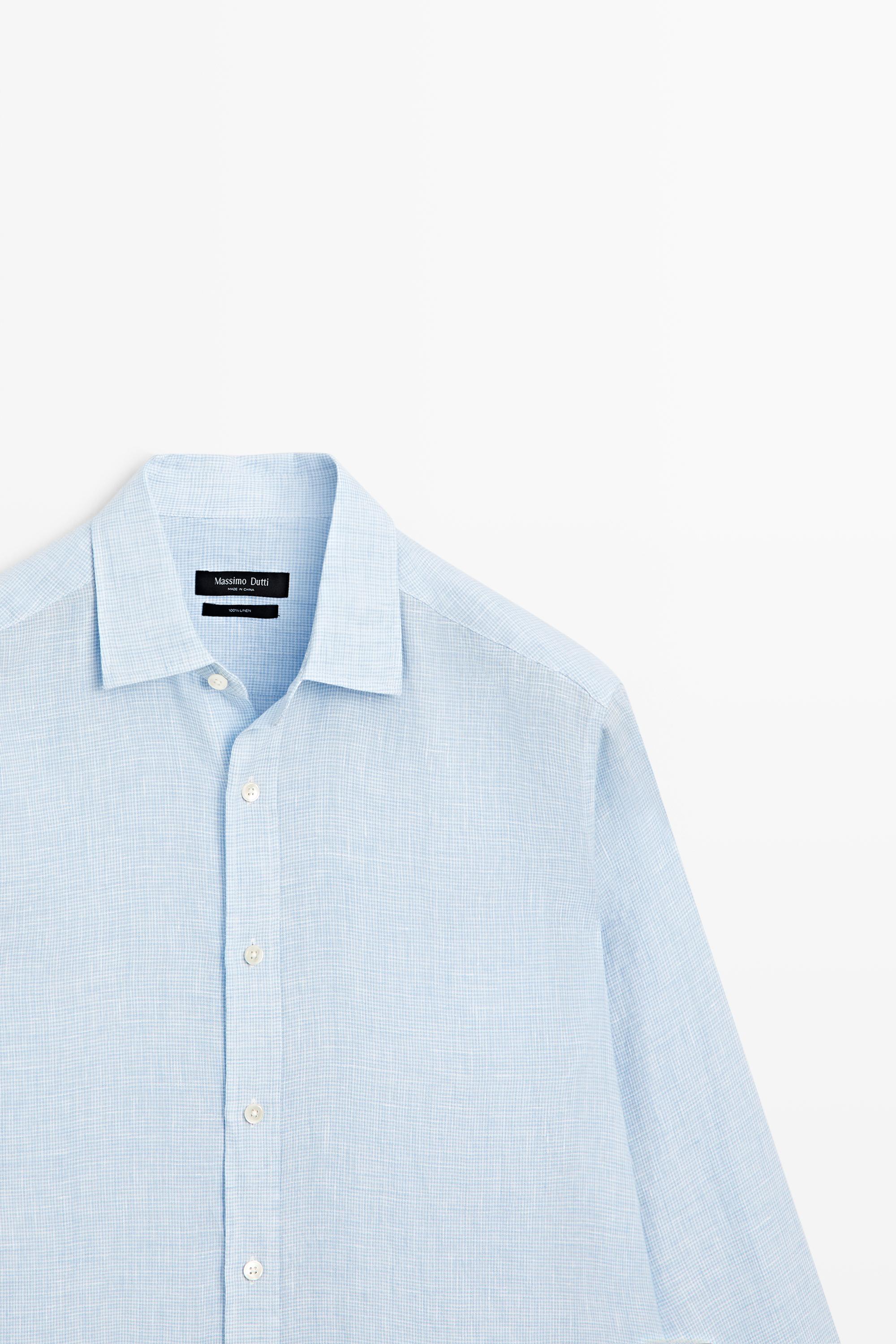 100% linen regular fit check shirt