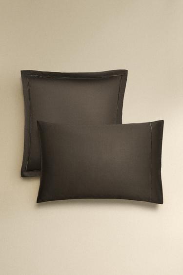 SATEEN PILLOWCASE WITH TRIM (300 THREAD COUNT) - Ash by Zara