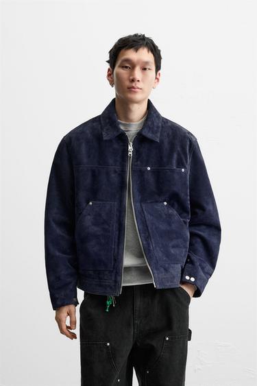 SPLIT SUEDE LEATHER JACKET - Blue by Zara