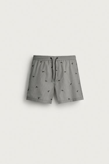 BAÑADOR MEDIO SEERSUCKER BORDADOS - Negro de Zara
