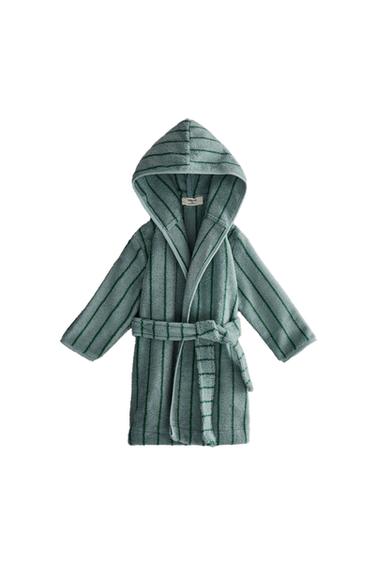 Zara KIDS' VELOUR STRIPED BATHROBE - Blue