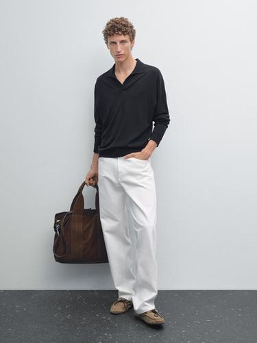 Jersey polo punto cuello pico - Marino de Zara