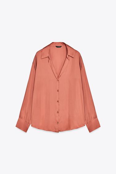 SATIN SHIRT - Brick by Zara