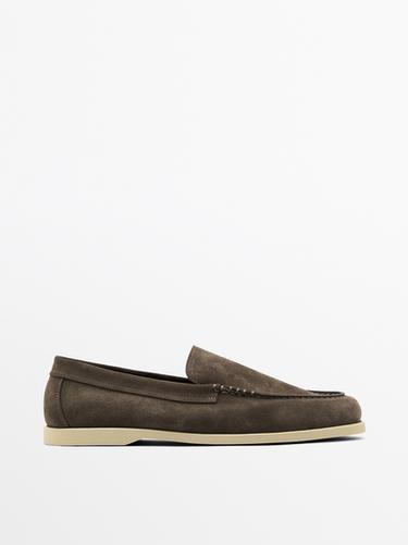 Zara Soft split suede loafers - Taupe Gray