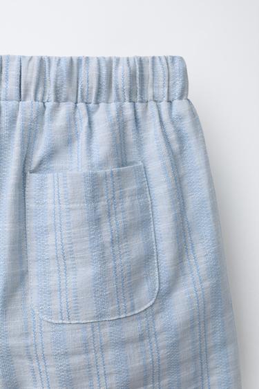 SHORT À RAYURES AVEC COTON ET LIN - Bleu de Zara - Image 3