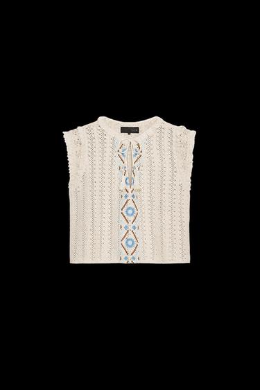 EMBROIDERED CROCHET TOP - Ecru by Zara - Image 0