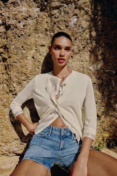 COMBINED KNIT CARDIGAN - Ecru by Zara