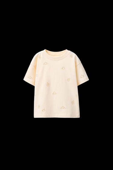 Zara EMBROIDERED T-SHIRT - Ecru - Image 0