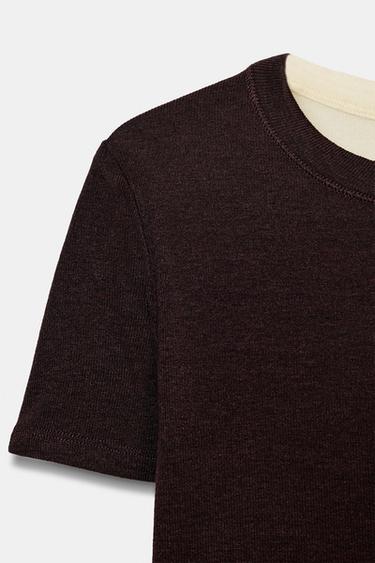 SHORT SLEEVE CONTRAST T-SHIRT - Beige-brown by Zara - Image 6