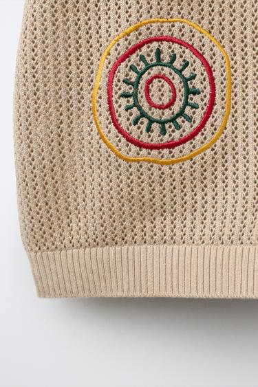 EMBROIDERED KNIT SHIRT - Beige by Zara - Image 3
