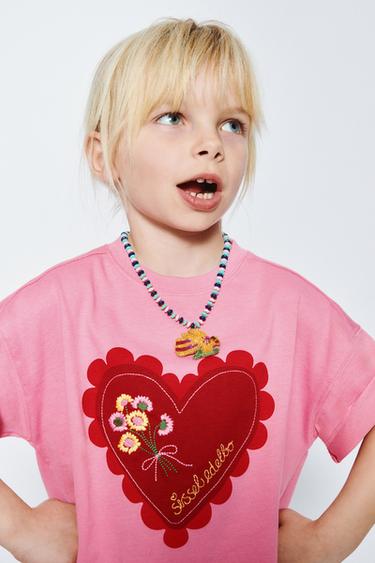 SISSEL EDELBO X ZARA KIDS HEART & EMBROIDERY T-SHIRT - Pink by Zara