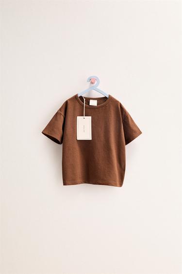 ZARA TIMELESS – EINFARBIGES T-SHIRT AUS BAUMWOLLE UND LEINEN - Braun von Zara