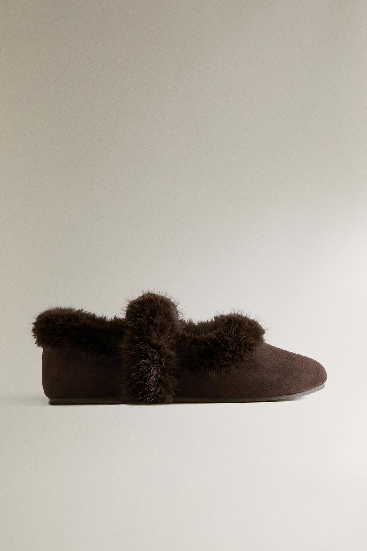 KIDS' WARM BALLET FLATS — Brown