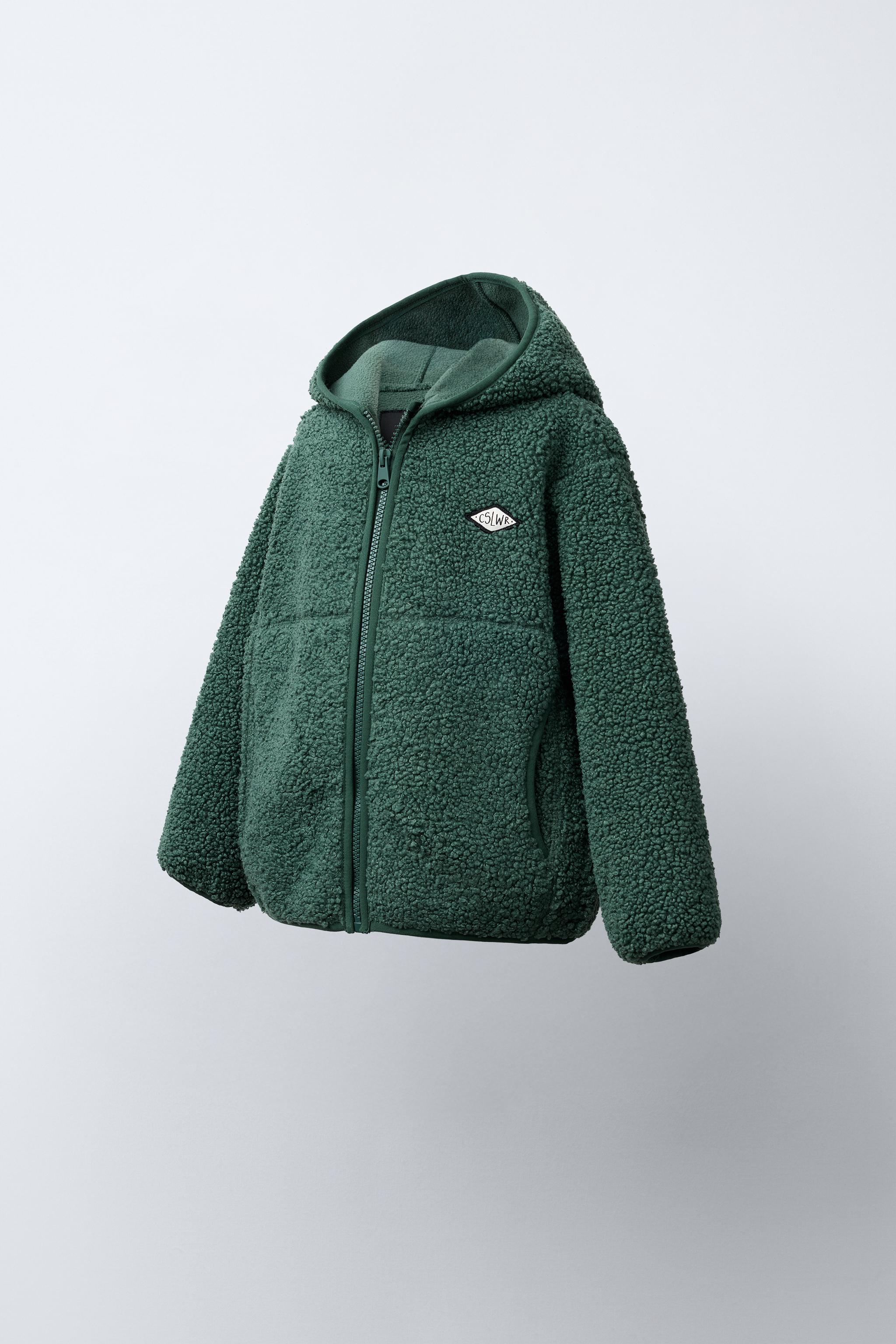 ダークグリーン フード付きジャケット フード付きフェイクシープスキンジャケット - グリーン | ZARA