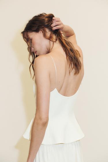 TOP ÉLASTIQUE PÉPLUM - Blanc cassé de Zara - Image 4