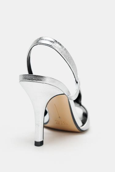 SANDALES BOUT OUVERT EN CUIR - Argent de Zara - Image 7