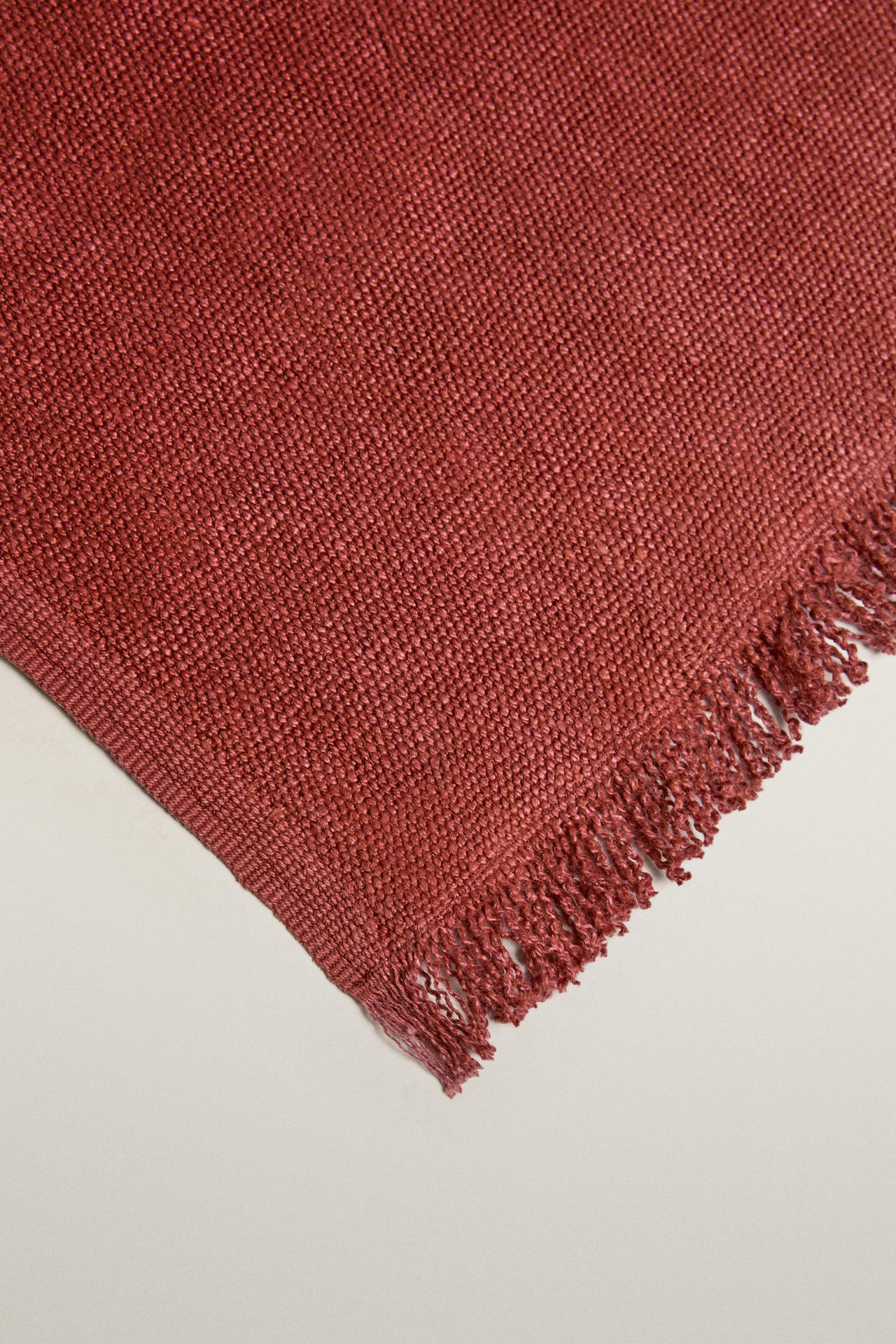 FRINGED LINEN BLANKET — Brick