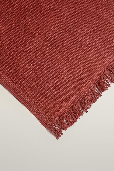 FRINGED LINEN BLANKET — Brick 2