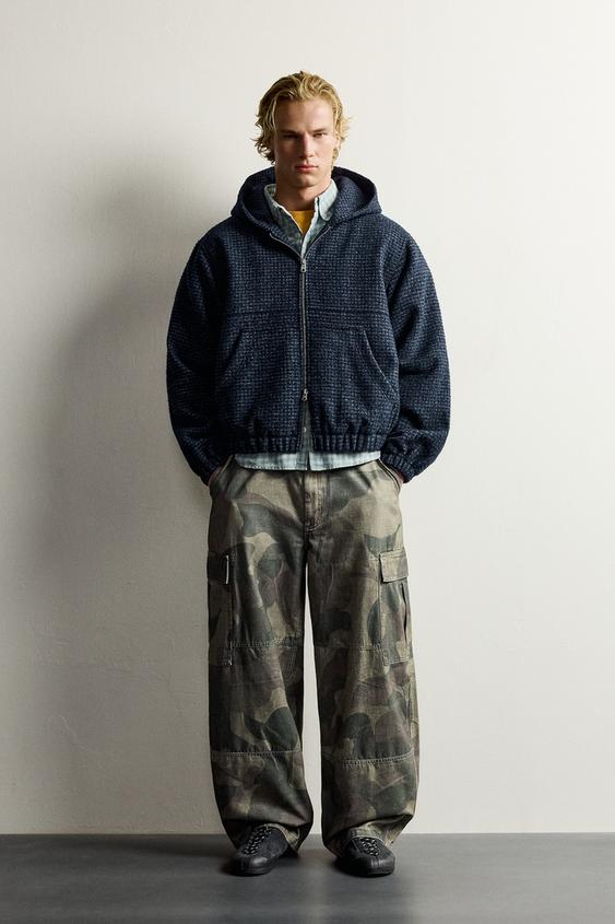 CHECK PADDED HOODIE JACKET - Navy blue by Zara - Image 0
