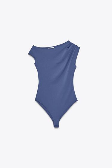 Zara DRAPED FITTED BODYSUIT - Blue