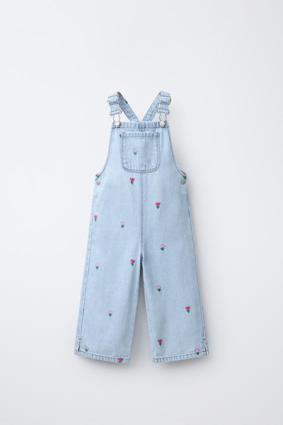 EMBROIDERED TULIP DENIM DUNGAREES - Light blue by Zara - Image 0