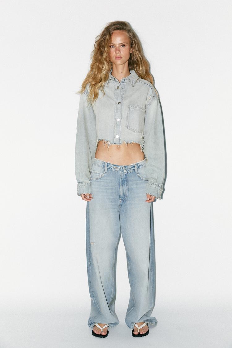 RIPPED TRF CROP DENIM JACKET Light blue ZARA Singapore