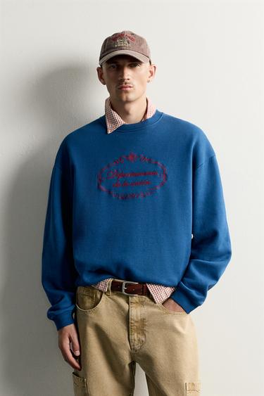 Zara RELAXED FIT EMBROIDERED SWEATSHIRT - Bluish