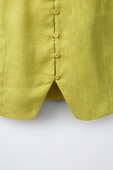 100% LINEN TOP - Olive green by Zara - Image 3
