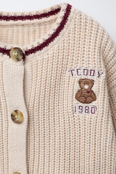 VARSITY KNIT CARDIGAN WITH BEAR EMBROIDERY - Mid-ecru by Zara - Image 2