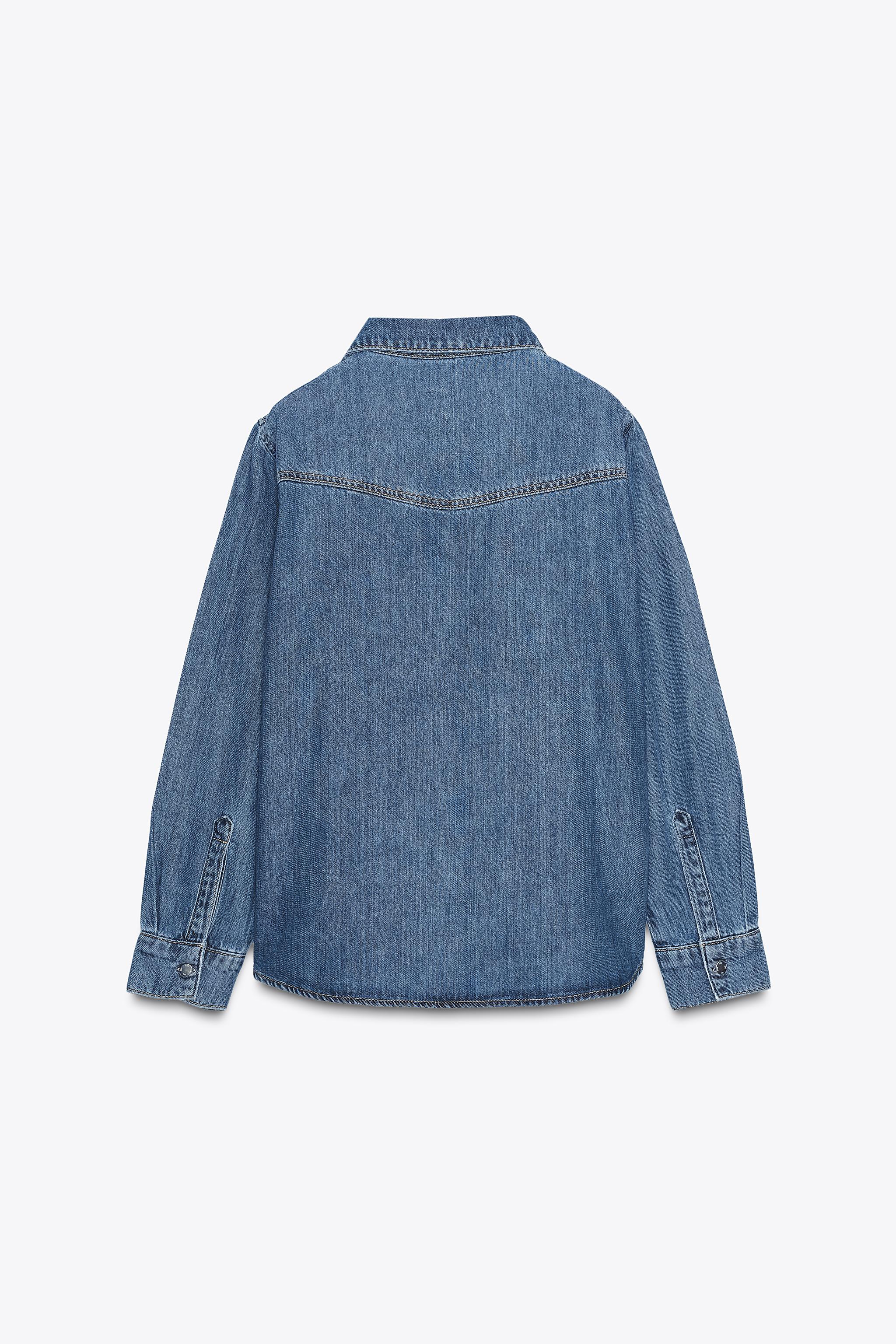 Z1975 FLOWY DENIM SHIRT - Mid-blue | ZARA United States