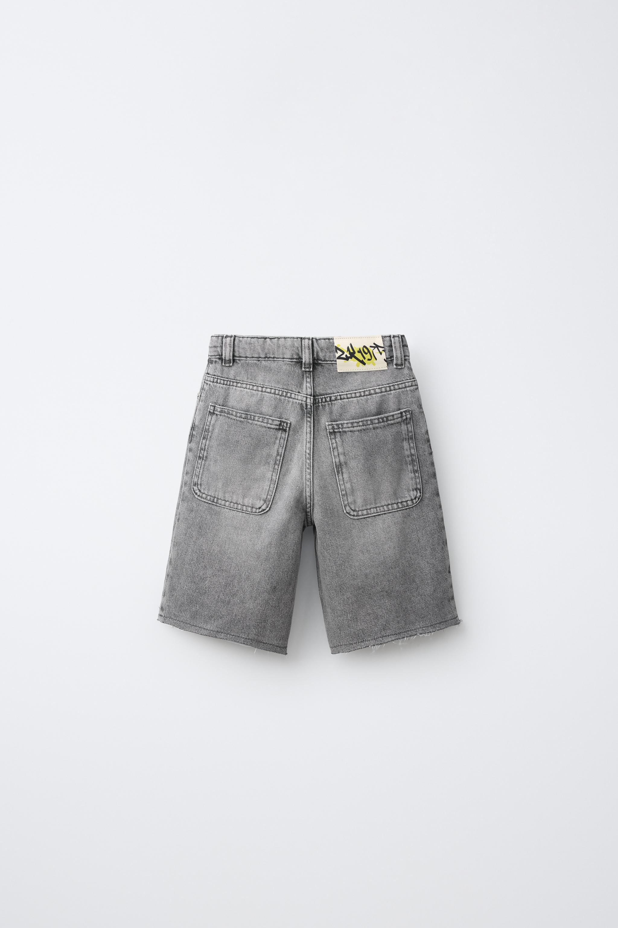 GRAFFITI DENIM BERMUDA SHORTS — Gray