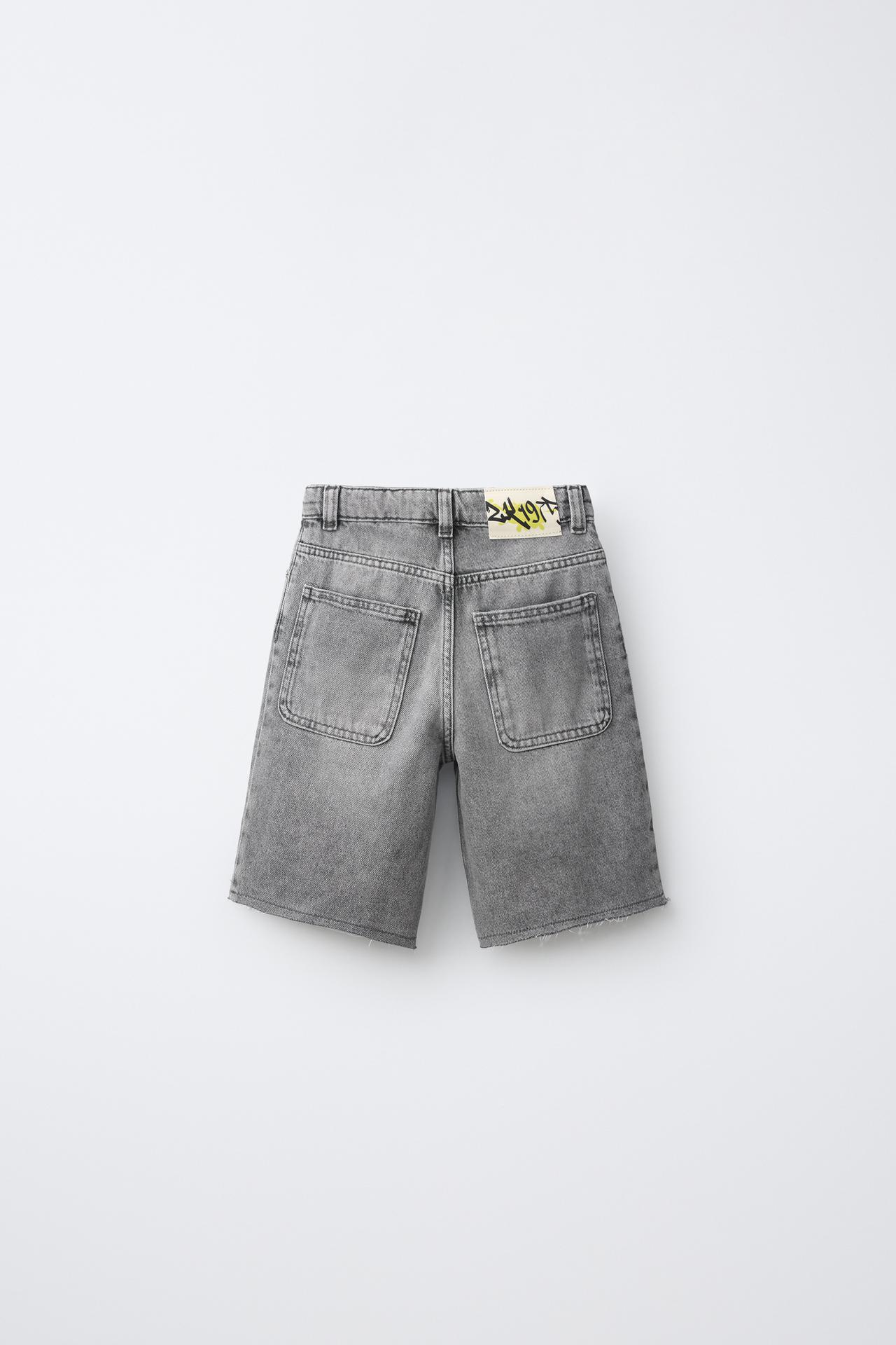 GRAFFITI DENIM BERMUDA SHORTS — Gray