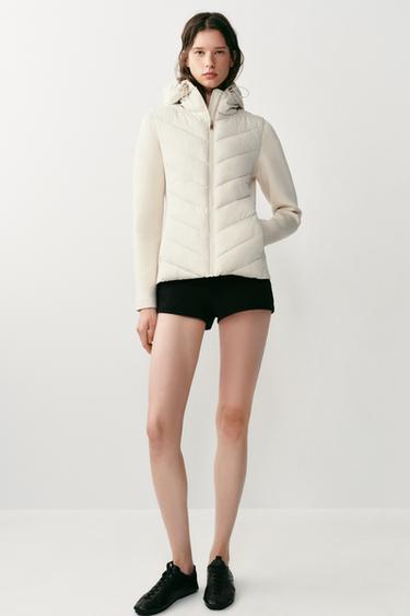 Zara COMBINATION HOODED PUFFER JACKET - Ecru